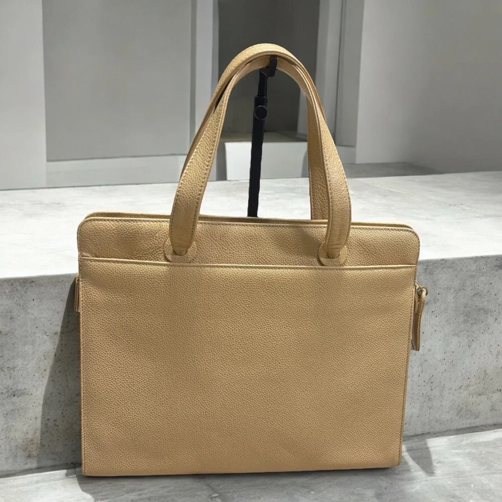 CHANEL Vintage 1997 Beige Caramel Caviar Leather Logo Tote Bag